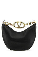 Women's Moon Shoulder Bag Black Lambskin Leather