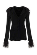 Women's Feather-Trimmed Crepe Blazer Black Viscose Blazers