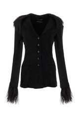 Women's Feather-Trimmed Crepe Blazer Black Viscose Blazers