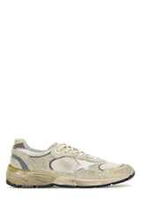 Men's White Suede And Fabric Running Dad Sneakers Whitesilver