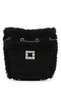 Women's Crystal-Embellished Quilted Backpack Black Fabric With