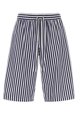 Men's Striped Poplin Bermuda Shorts Navy Cotton Silk Bermudas