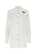 Women's Ruffle-Collar Poplin Shirt Dress White Cotton