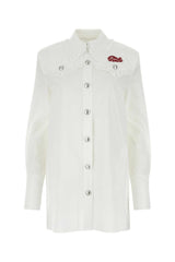 Women's Ruffle-Collar Poplin Shirt Dress White Cotton