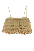 Women's Oraviel Crop Top Beige Cotton Viscose Paper Tank Tops