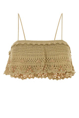 Women's Oraviel Crop Top Beige Cotton Viscose Paper Tank Tops