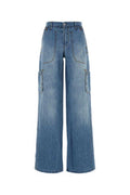 Women's Cargo Pants Blue Cotton Linen