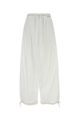 Women's Wide-Leg Poplin Trousers White Cotton