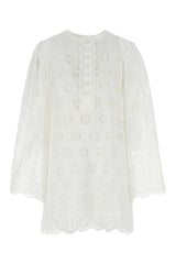 Women's Broderie Anglaise Cotton Dress White Polyester