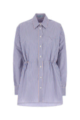 Women's Striped Poplin Shirt Blue Cotton