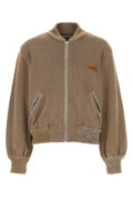 Men's Knitted Bomber Jacket Beige Cotton Mohair Wool