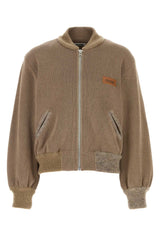 Men's Knitted Bomber Jacket Beige Cotton Mohair Wool