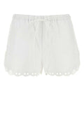 Women's Scalloped Poplin Shorts White Cotton Chino