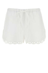 Women's Scalloped Poplin Shorts White Cotton Chino