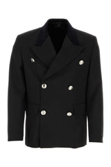 Men's Double-Breasted Wool Blazer Black Blazers