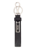 Men's Logo-Plaque Saffiano Leather Key Case Black Acciaio Calfskin Cases