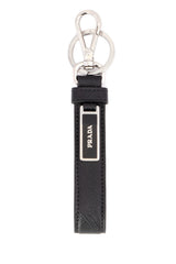 Men's Logo-Plaque Saffiano Leather Key Case Black Acciaio Calfskin Cases