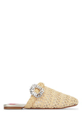 Women's Strass Mule Beige Raffia Satin