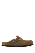 Unisex Brown Suede Boston Slippers Sfb Dark Tea, Leather Flat Shoes