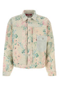 Men's Floral Embroidered Canvas Jacket Beige Rayonne Linen