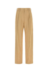 Women's Trousers Beige Linen Viscose
