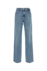 Women's Stove Pipe Jeans Blue Cotton Linen