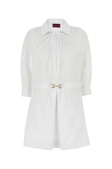 Women's Horsebit-Accented Poplin Shirt Dress White Cotton