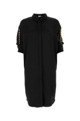 Women's Shirt Dress Black Silk