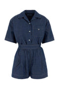Women's Cotton-Linen Chambray Jumpsuit Blue Dress