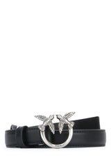 Women's Bird-Buckle Leather Belt Black