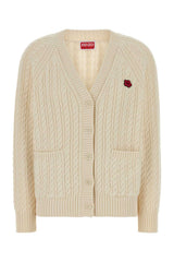 Women's Boke Flower Cardigan Beige Cotton Wool