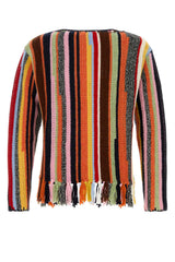 Men's Multicolor Striped Crochet Sweater Virgin Wool Cashmere