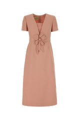 Women's Midi Dress Pink Wool Silk
