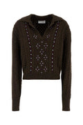 Women's Polo Sweater Brown Nylon Wool Viscose