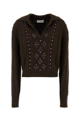 Women's Polo Sweater Brown Nylon Wool Viscose