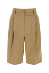 Women's Beige Cotton Bermuda Shorts Kaki Exterior