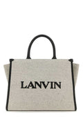 Women's Two-Tone Canvas Tote Beige Cotton Leather