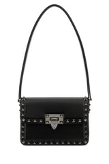Women's Studded Leather Shoulder Bag Black