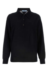 Women's Black Cashmere Polo Shirt Nero Ws-Trochus Niloticus