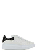 Women's White Leather Sneakers With Black Heel Whitwblacksilfr