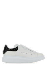 Women's White Leather Sneakers With Black Heel Whitwblacksilfr