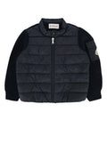 Boys' Quilted Nylon And Knit Down Jacket Navy Collar Polyamide