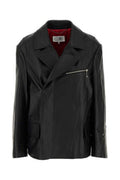 Women's Oversized Leather Jacket Black Bovine