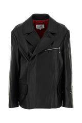 Women's Oversized Leather Jacket Black Bovine