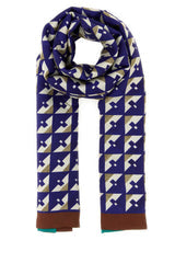 Women's Printed Silk Foulard Scarf Navy