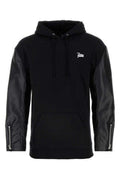 Men's Leather-Sleeve Sweatshirt Black Cotton Sweater