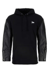 Men's Leather-Sleeve Sweatshirt Black Cotton Sweater