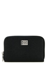 Men's Textured Leather Wallet Black Calfskin