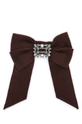 Women's Broche Hair Clip Brown Grosgrain Ribbon Rhinestone Pins Claws & Clips