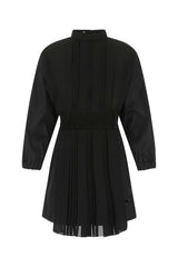 Women's Pleated Re-Nylon And Crepe Dress Black Polyester